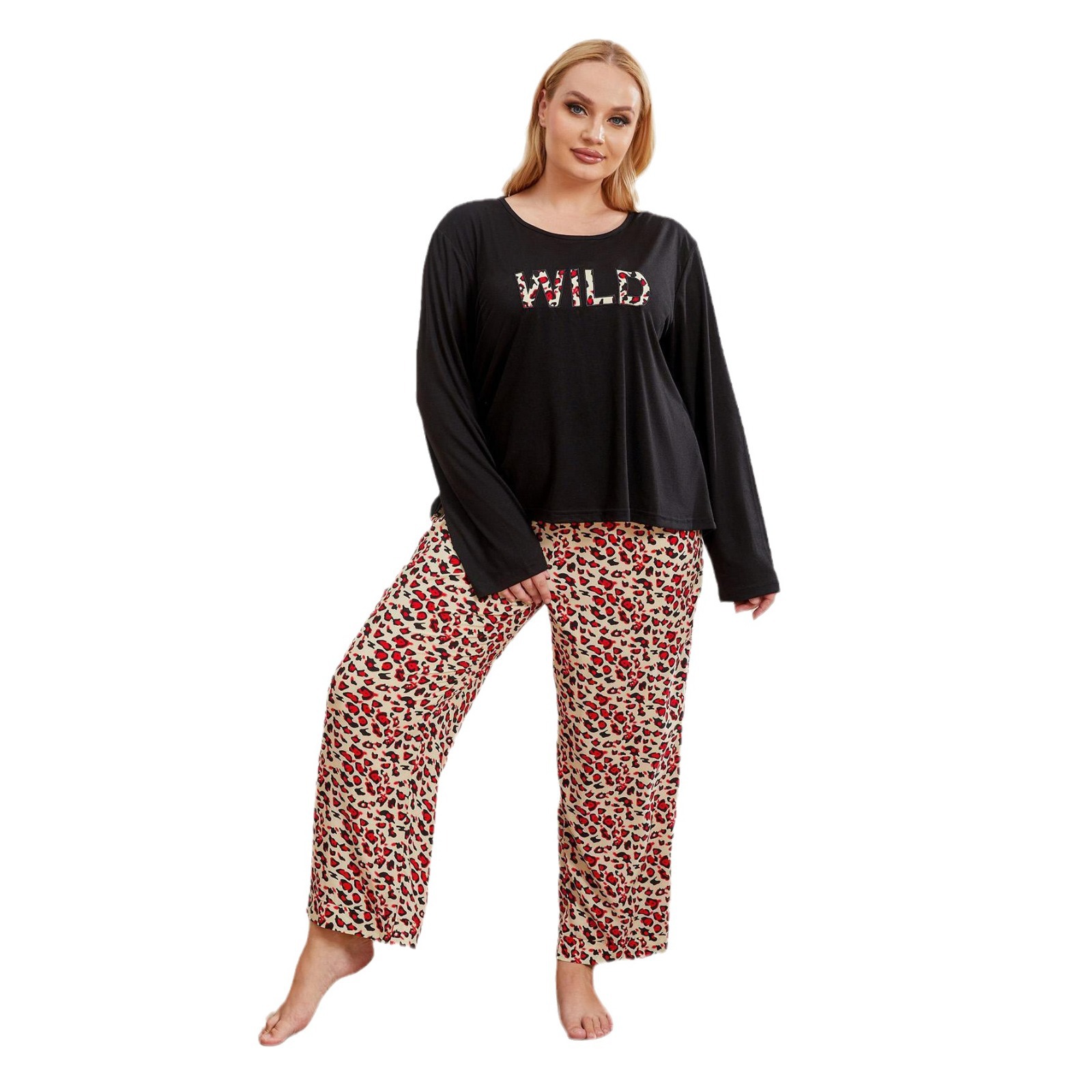 Large size pajamas for women, 200 pounds, chubby mm, autumn and winter long sleeved home clothing set_voghion.com