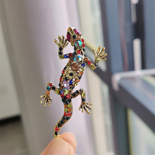 Cross-Border European and American Style Gecko Corsage New Animal Lizard Brooch Full of Diamonds Alloy Men's and Women's Clothing Accessories