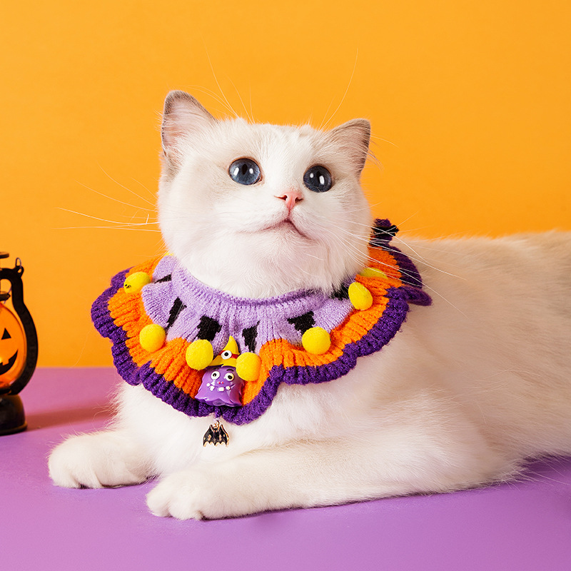 Extraña calabaza Halloween collar de punto gatos perros vacaciones suave ajustable mascota gatos collar