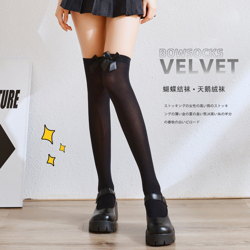 jk mid-calf socks for women white summer thin lolita over-the-knee high calf socks white bow stockings