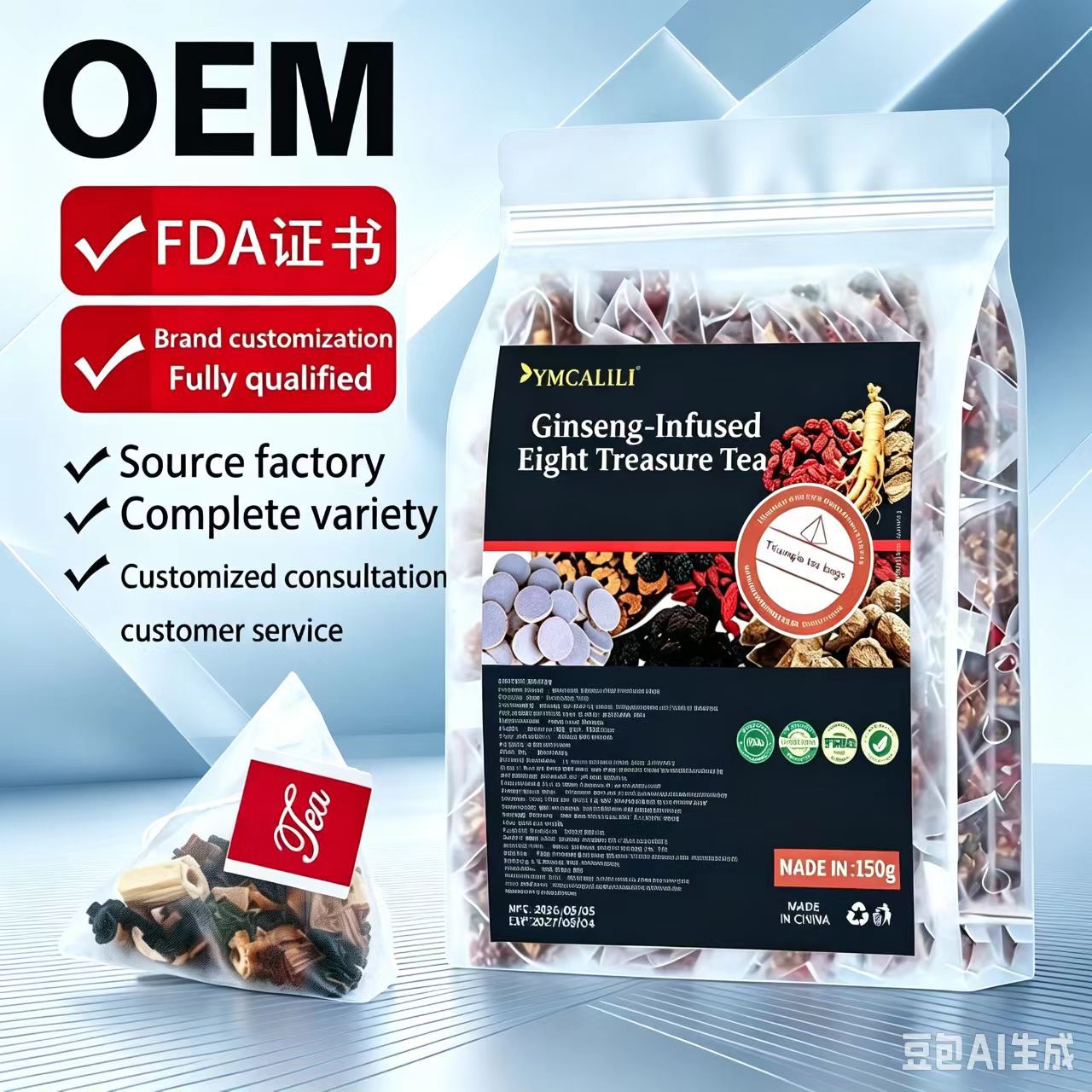 Ginseng Eight Treasure Tea Ren Shen Ba Bao Cha 150g 30 Pyramid Tea Bags Sugar Free Herbal Blend quality and texture