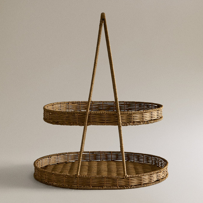 Cesta de tejido de vidano real de doble capa ktv tienda de hot pot bocadillos cesta de tejido cesta de almacenamiento de frutas, refresco, pan de pan