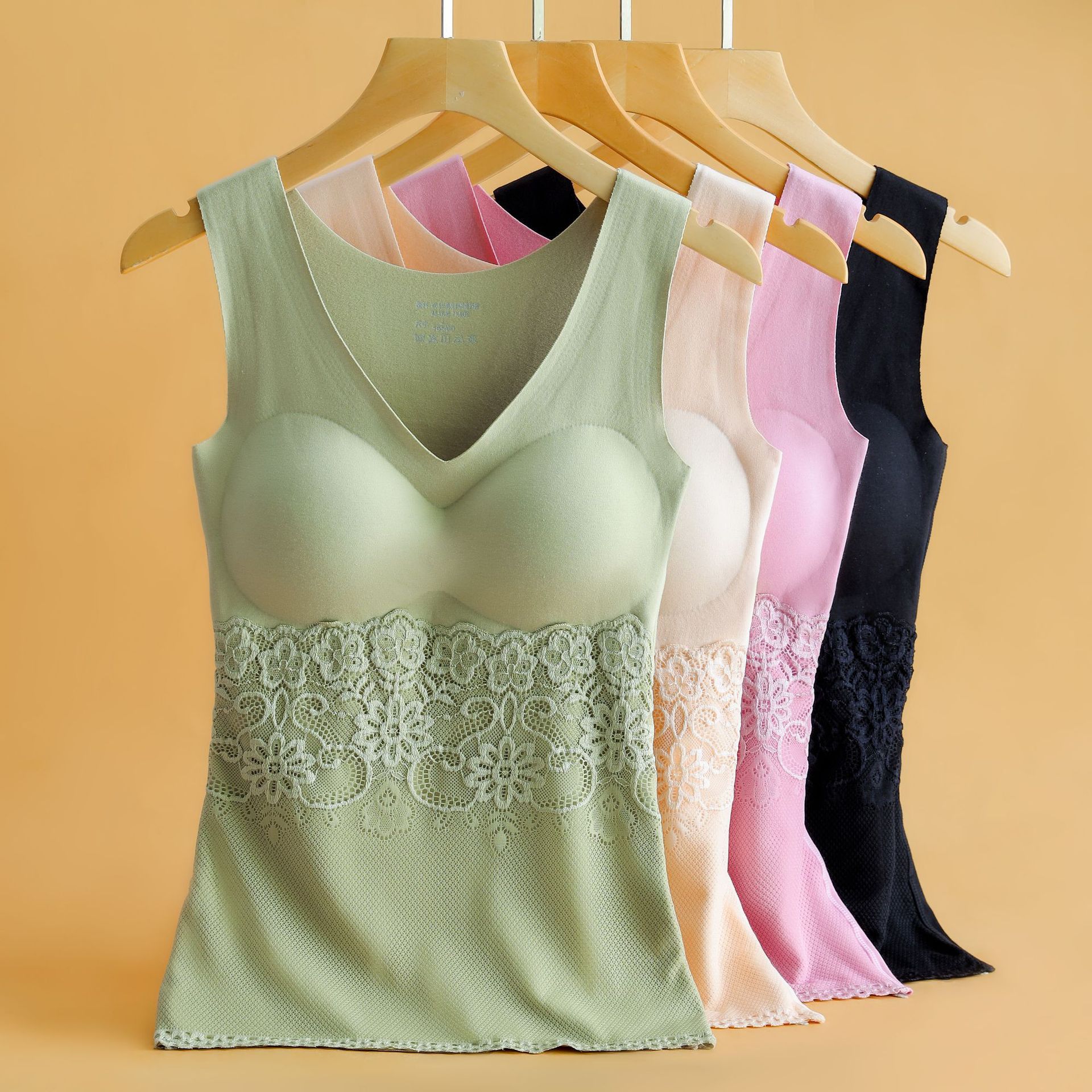 Chaleco térmico de terciopelo de calentamiento sin costuras Camiseta slim fit de mujer con almohadilla en el pecho correa de encaje ropa interior térmica a prueba de frío