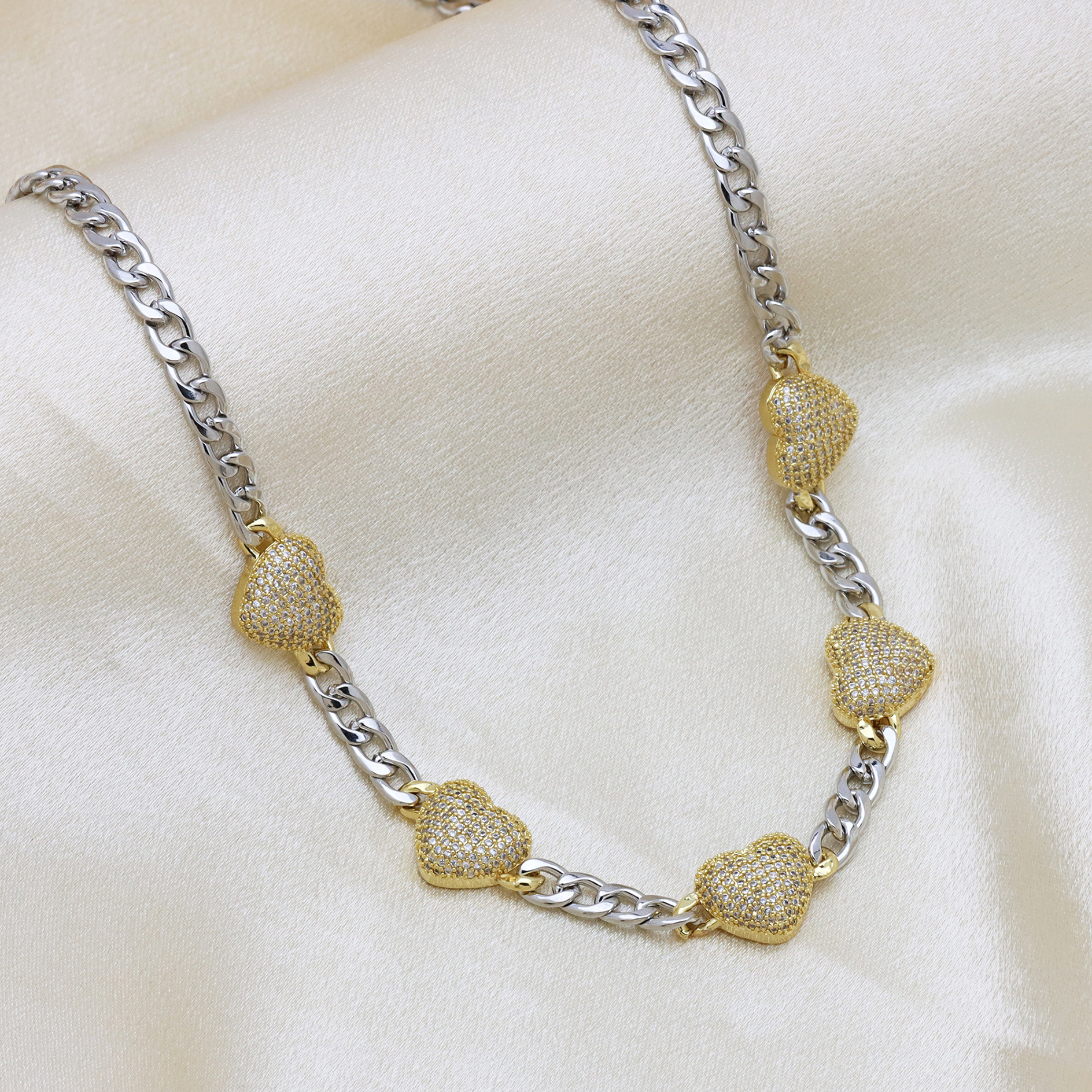 Necklace Classification Wholesale Jewelry Exaggerated Heart Shape Copper Mixed Metal Necklace