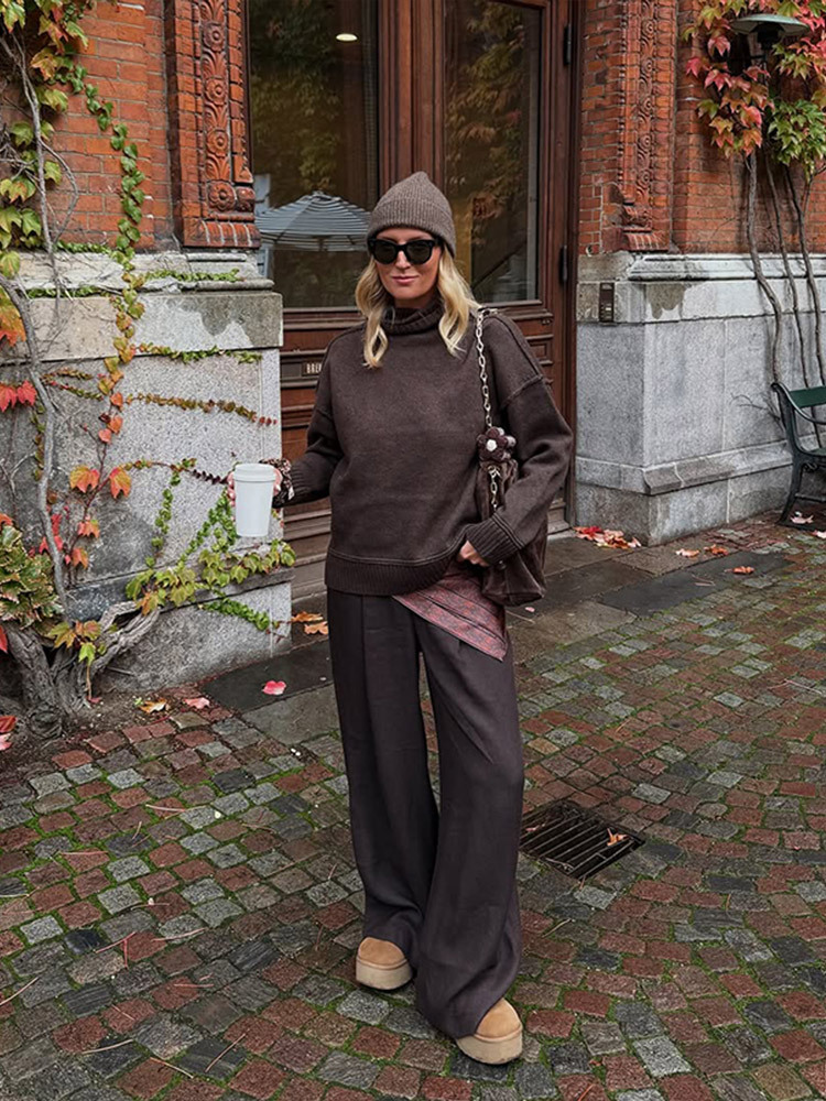 Estilo casual de moda simple suéter de manga larga de cuello alto de color sólido 2025 otoño y invierno nuevo estilo transfronterizo europeo y americano image 4