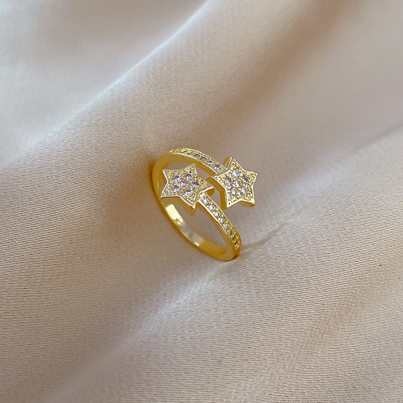 Fashion Pentagram Brass Plating Inlay Zircon Open Ring 1 Piece