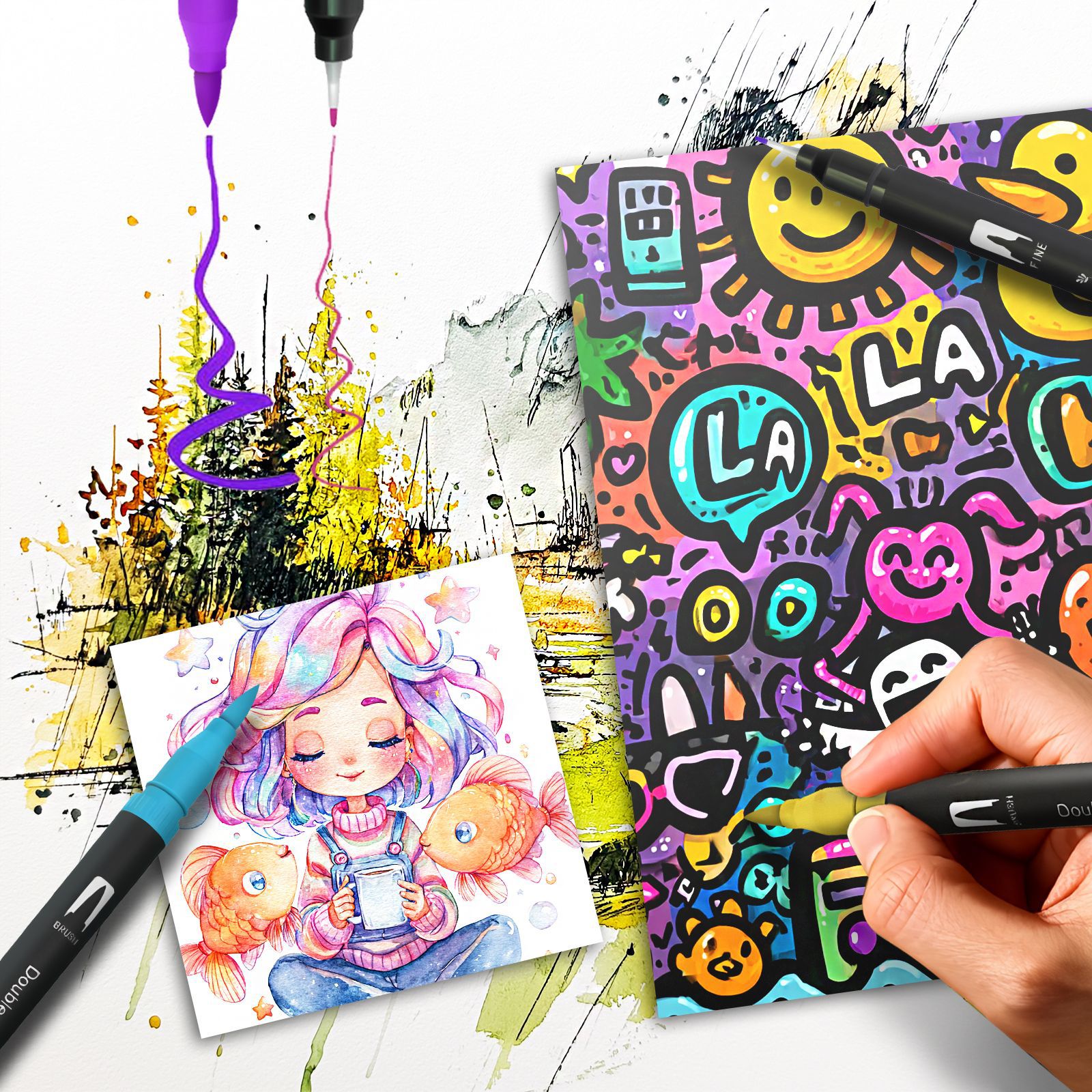 168-Color Dual-Head DIY Hand-Drawn Painting Doodle Pen Multi-Size Set with CD Bag Portable Canvas Bag Easy-to-Clean Watercolor Markers