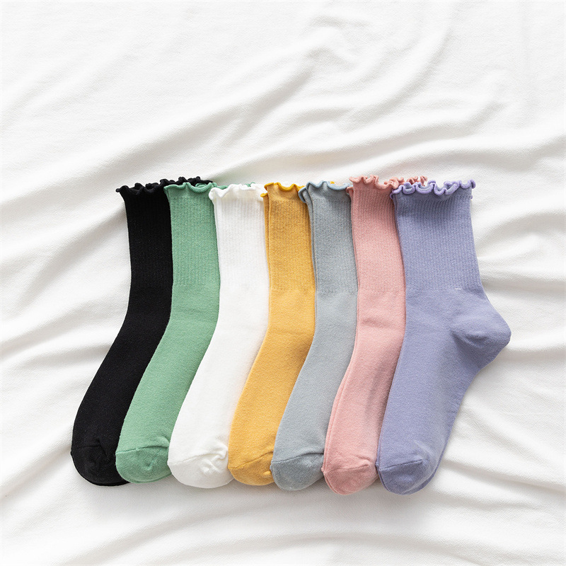 Pila calcetines primavera delgada transpirable Hongo de encaje media pantorrilla calcetines de color caramelo ins estilo preppy japonés JK Calcetines