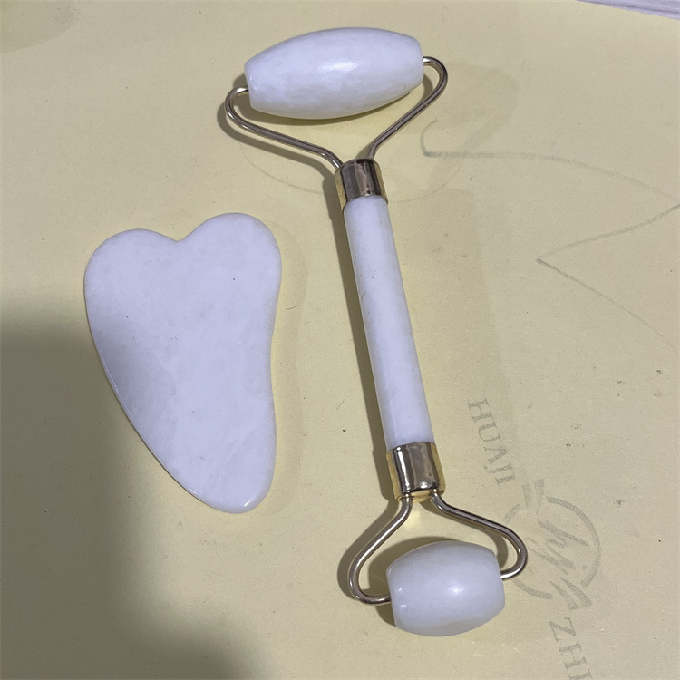 Rodillo de jade natural belleza contenedor blanco Jade raspado placa traje xiuyan Jade negro masajeador facial raspado placa