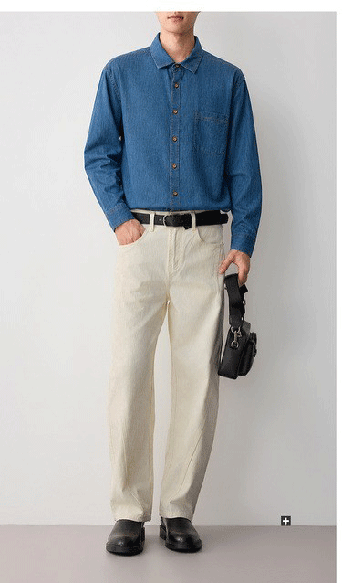 Áo sơ mi denim nam phong cách công sở, chất liệu cotton thoáng mát — màu xanh nhạt chi tiết 13