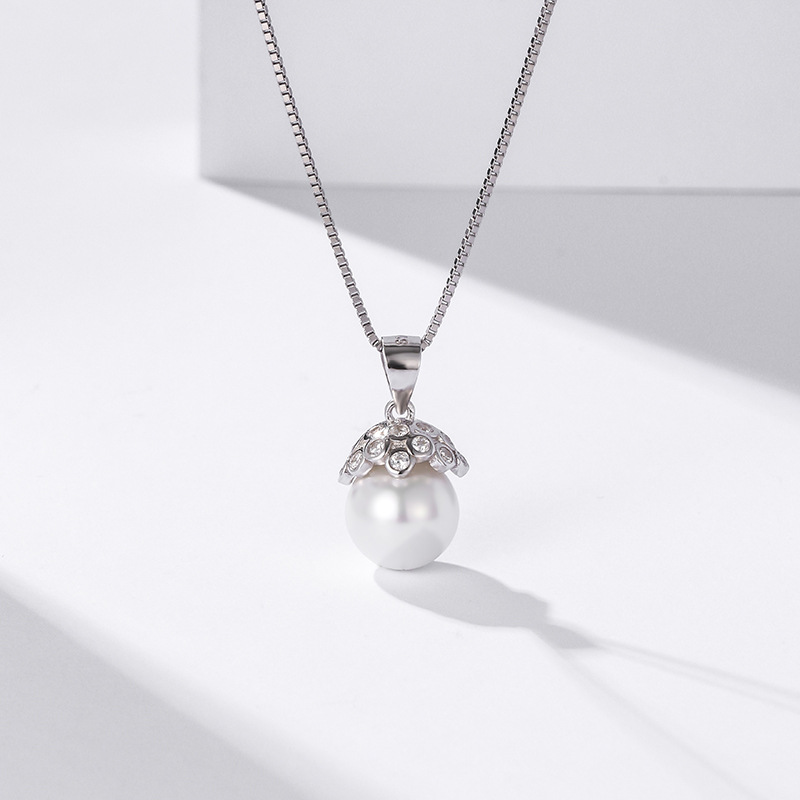 Estilo japonés y coreano simple diamante incrustado circón perla clavícula cadena collar s925 plata esterlina moda pequeño colgante de rebordear fresco para las mujeres