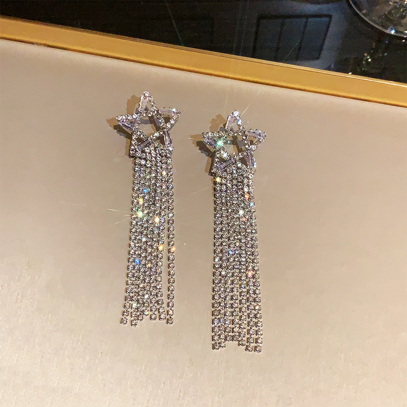 Retro full diamond long tassel earrings for women in Europe and America, exaggerated temperament, earrings, high-end feeling, light luxury earrings_voghion.com
