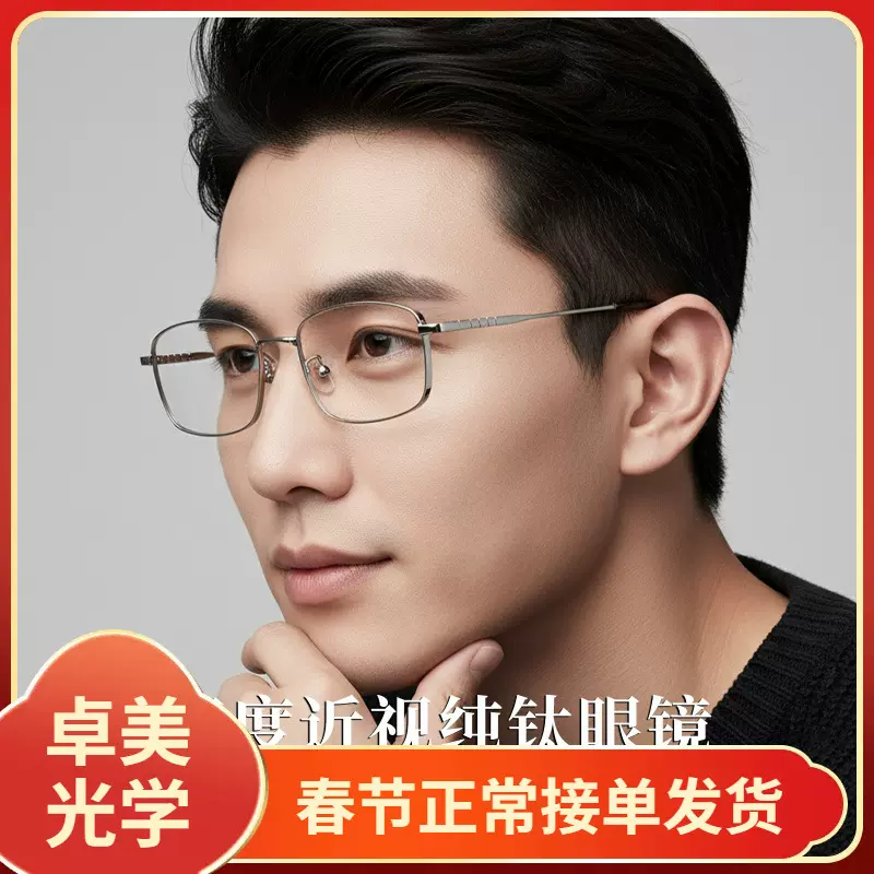 丹阳眼镜批发小框镜架超轻纯钛高度数宽边全框架03-P15303眼镜框