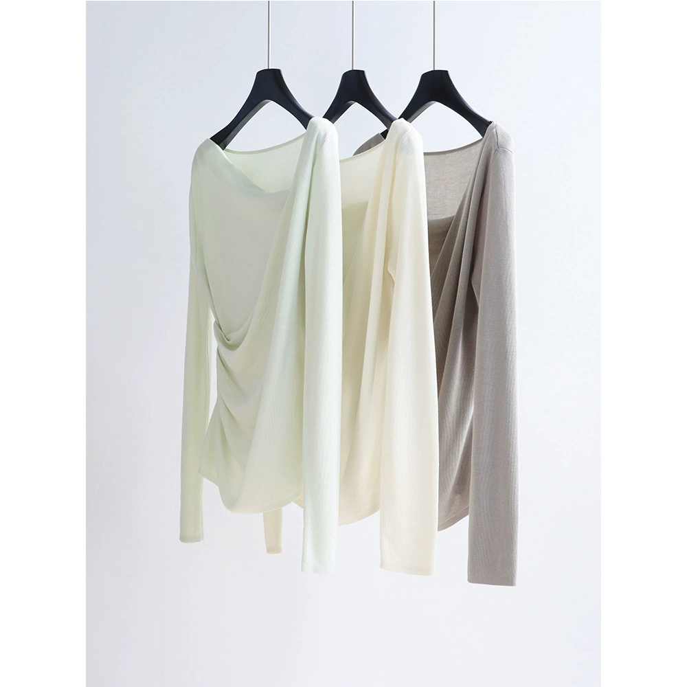 14-контактный модный плиссированный тонкий вязаный свитер ранней весной с длинными рукавами Tian шелк топ женский ретро новый продукт