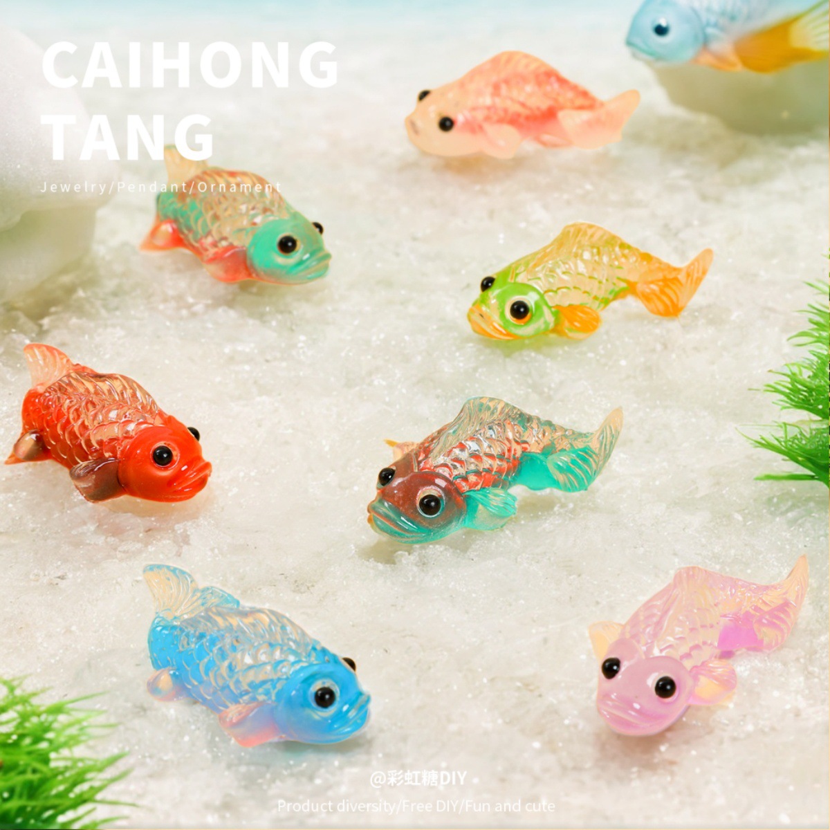 Simulación de resina miniatura carpa luminosa muñeca DIY accesorios de joyería creativo pinzas de pelo hechas a mano pegatinas de refrigerador caseras