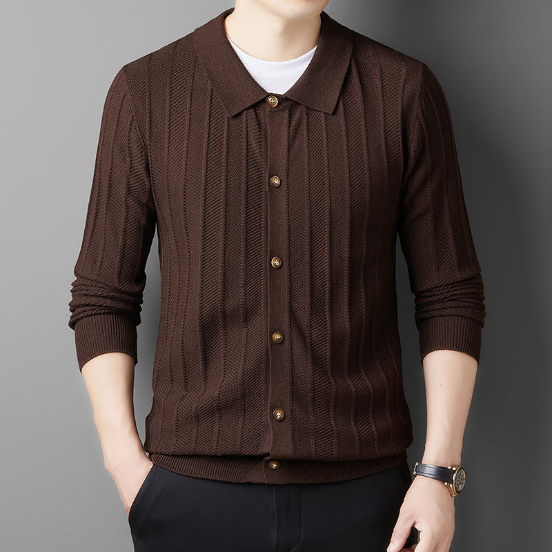 Men's autumn new fashion knitted cardigan jacket casual versatile slim fit lapel sweater long sleeved top_voghion.com