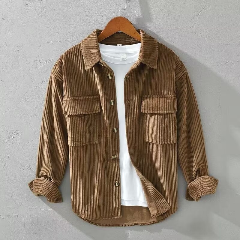 High-end Corduroy Shirt Men's Spring and Autumn Corduroy Cotton Long Sleeve Fashionable Casual Work Clothes Jacket Outer