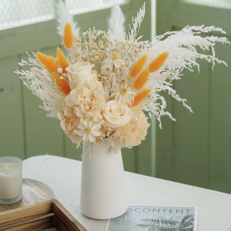 Bouquet de fleurs séchées rose éternelle et gypsophile déco_voghion.com