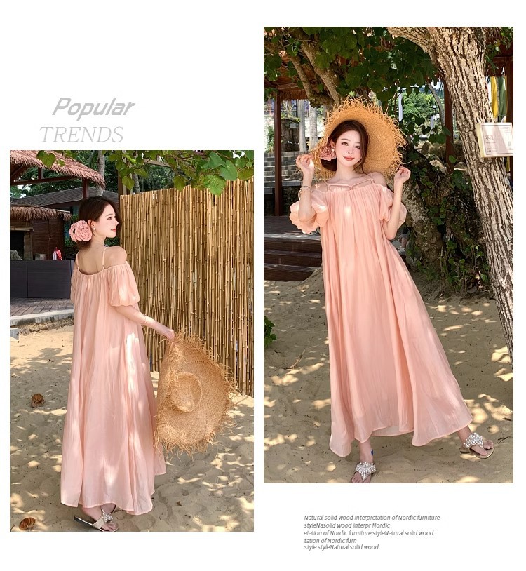 Off Shoulder Short Sleeve Vacation Dress For Summer Holidays_voghion.com