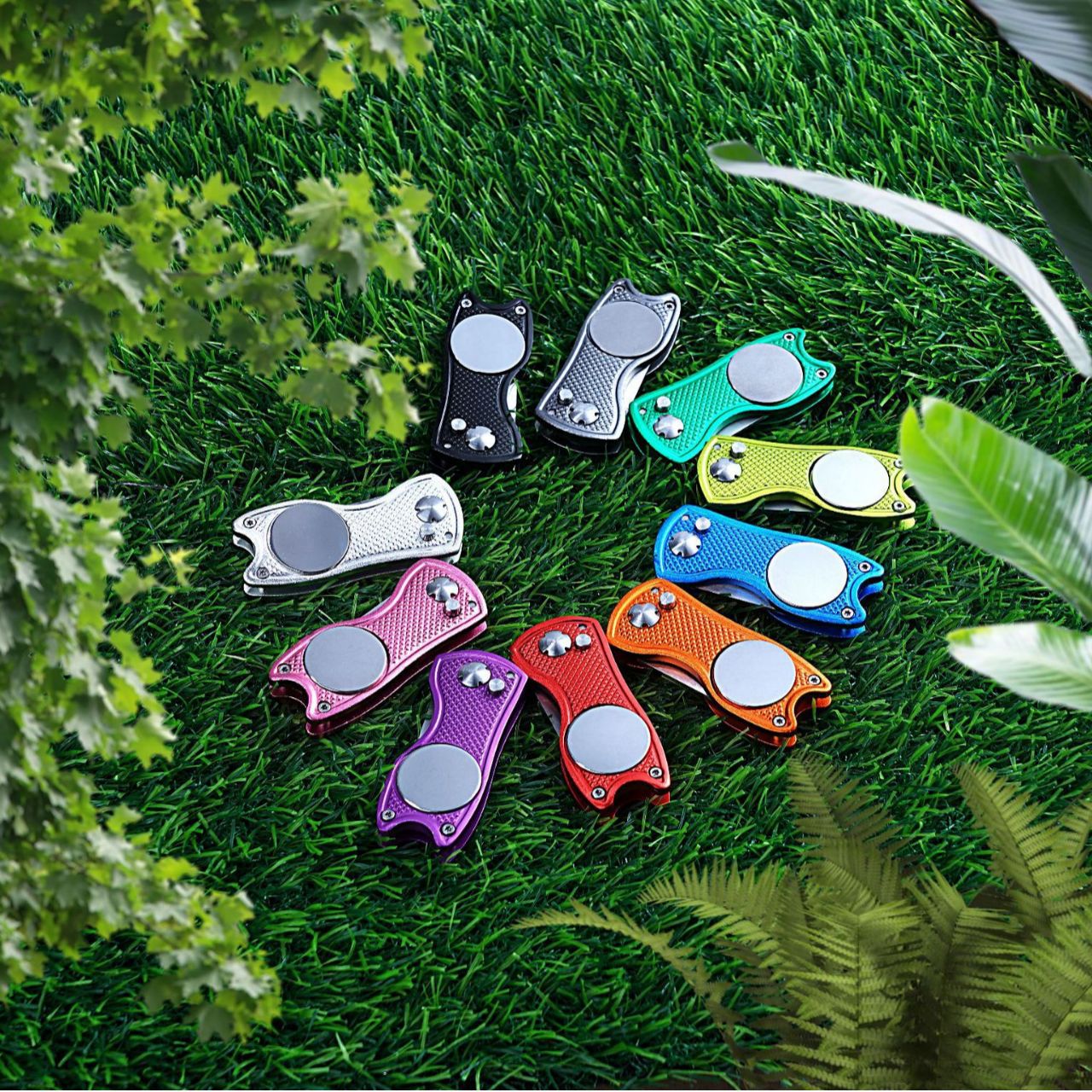 Golf Fruit Ridge tenedor cola de pescado mango de aluminio resorte de acero inoxidable Bola de metal tenedor herramienta de reparación de césped accesorios de golf