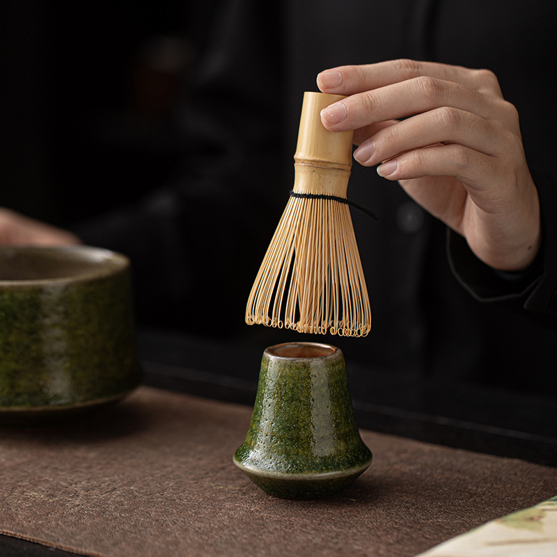 窑变竹韵陶瓷抹茶四件套日式打抹茶工具点茶碗茶筅立茶刷茶勺配件|undefined