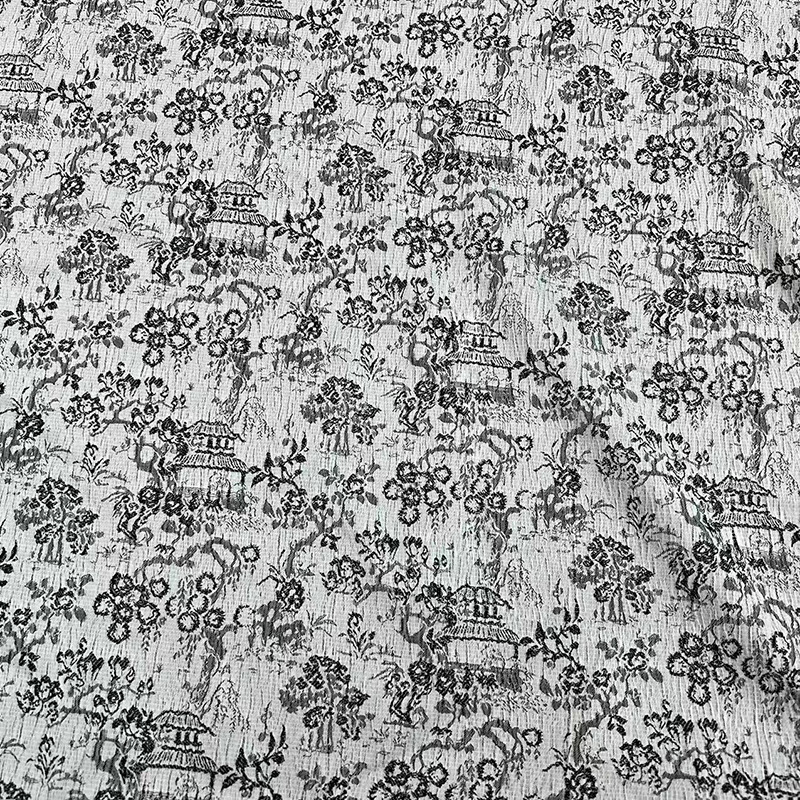 仿人丝果园双色小香风提花面料 国风布包汉服童装外套连衣裙布料