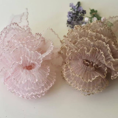 浅棕双层网纱褶皱蕾丝花边辅料 服装制衣装饰diy辅料4cm