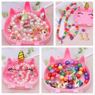 Children's necklace ring earrings suit cute unicorn necklace children's jewelry wholesale girls baby necklace