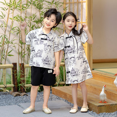 六一兒童古風演出服男童中國風漢服唐裝2024新款女童合唱舞蹈夏季