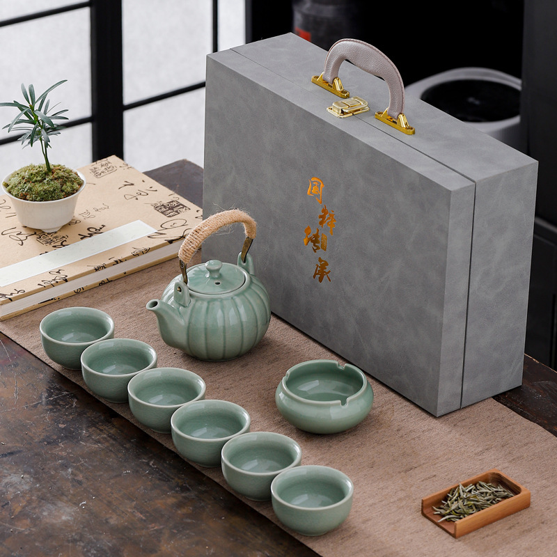 哥窯提梁壺茶具套裝大容量中式陶瓷功夫茶具家用辦公室泡茶杯禮品