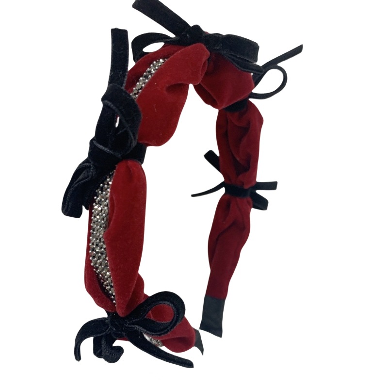 Black temperament small fragrance style rhinestone chain autumn and winter new product bow hoop sweet hair accessory_voghion.com