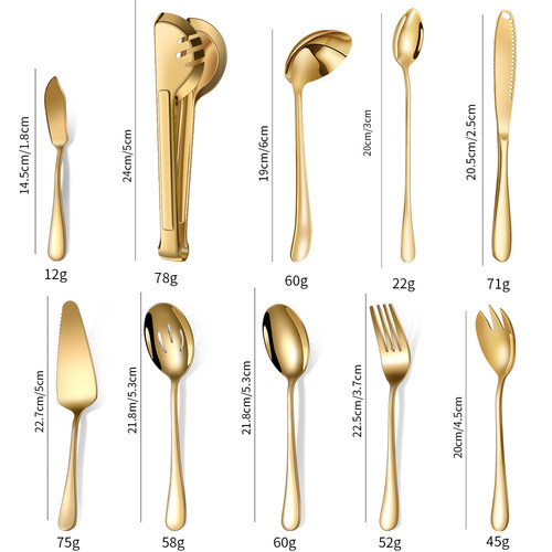 1010 stainless steel tableware titanium plated western restaurant public fork spoon serving spoon butter knife food clip cake spatula combination