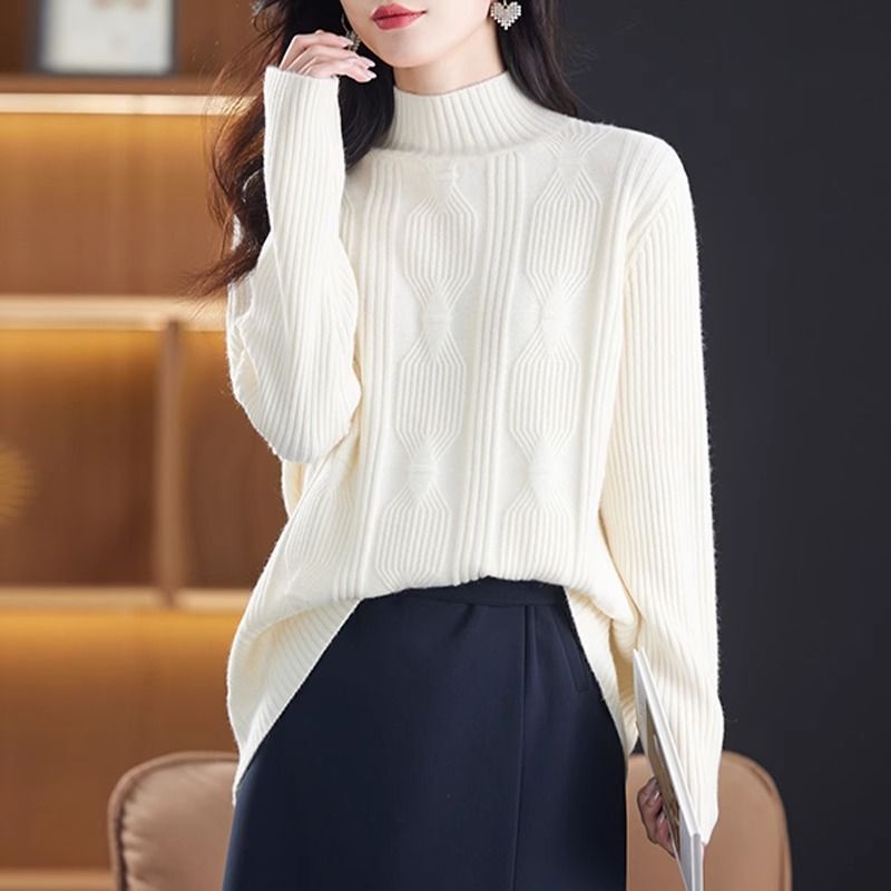 Half-Turtleneck Thickened Sweater for Women, New Autumn and Winter Fashion, Loose and Warm Top, Stylish and Age-Reducing, Versatile Base Layer Half-Turtleneck Thickened Sweater for Women, New Autumn and Winter Fashion, Loose and Warm Top, Stylish and Age-Reducing, Versatile Base Layer