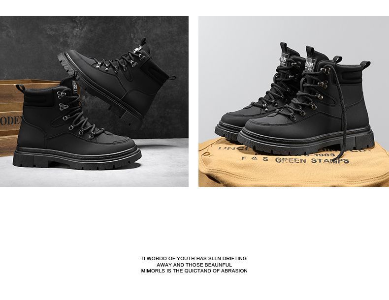 ShoeGlobe Men's Martin 2025 Autumn Winter New High-top American Retro Work Outdoor Waterproof Wear-resistant Hiking Boots Cotton_voghion.com