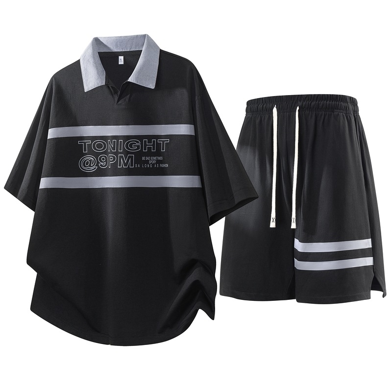 New men's polo shirt short-sleeved t-shirt set, summer casual loose sports shorts, trendy and stylish.