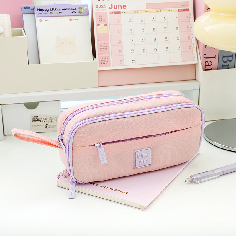 Estuche para lápices multifunción con cremallera Mingyue Tres, paquete de almacenamiento de papelería de gran capacidad y alto valor minimalista Mingyue para estudiantes