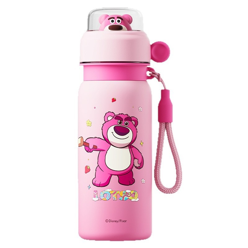 Osos de fresa niños 304 acero inoxidable de alto valor de caricatura taza caliente especial para la escuela doble bebida taza de agua portátil de paja