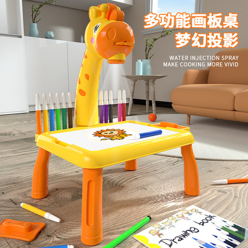 Cross-border little deer projection painting desk cartoon style doodle painting and writing board children's early education intellectual development toy set