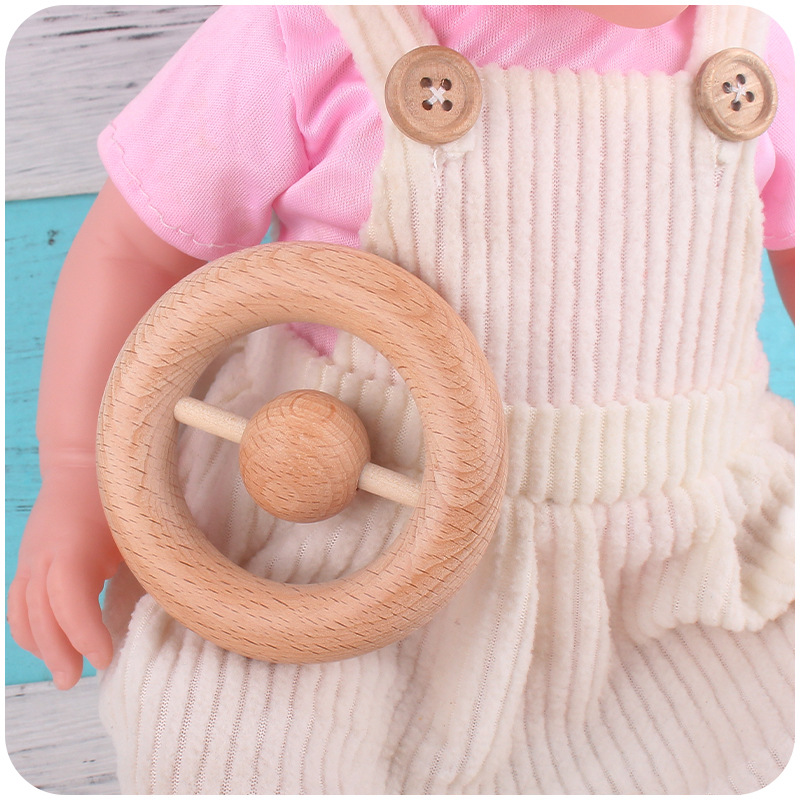 Nuevo bebé suministros ronda Beech sonajero creativo bebé agarre de la mano mordedor interactivo ejercicio teether palo de juguete