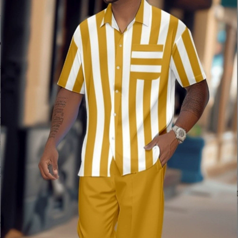 Летний костюм для мужчин больших размеров: рубашка с коротким рукавом и брюки, 3D-печать, модный повседневный стиль, трансграничная торговля