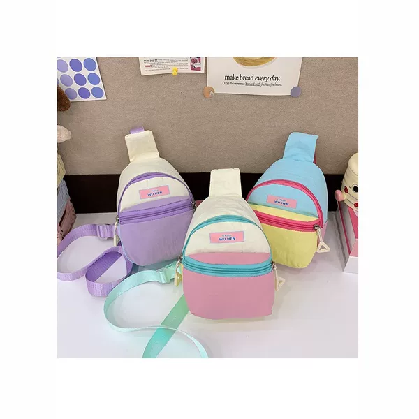 New dopamine-inspired color-blocked children's chest bag, ultra-lightweight nylon crossbody bag, cute and portable for casual outings