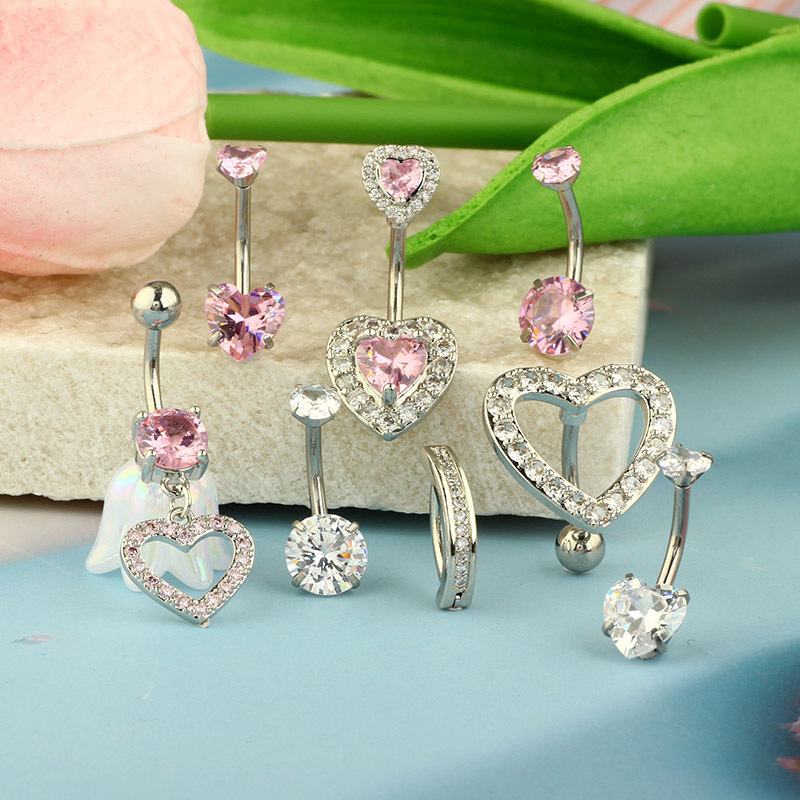 Heart Shape Pattern Women's Gender 1 Piece 1 Set Belly Rings Simple Style Heart Shape 304 Stainless Steel Inlay Zircon