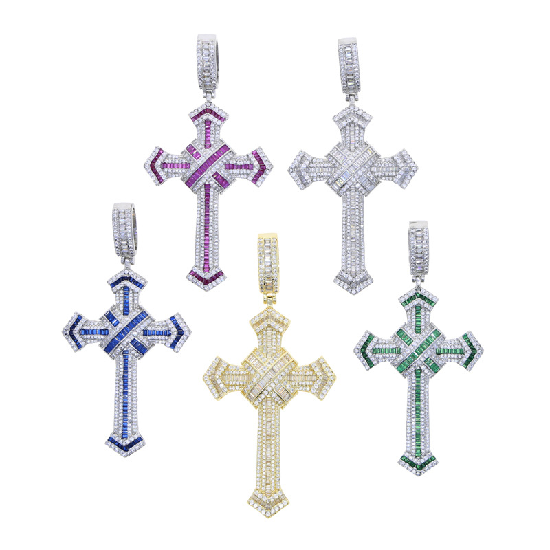 25g Weight Hip-Hop Cross Copper Inlay Zircon Men's Pendant Necklace