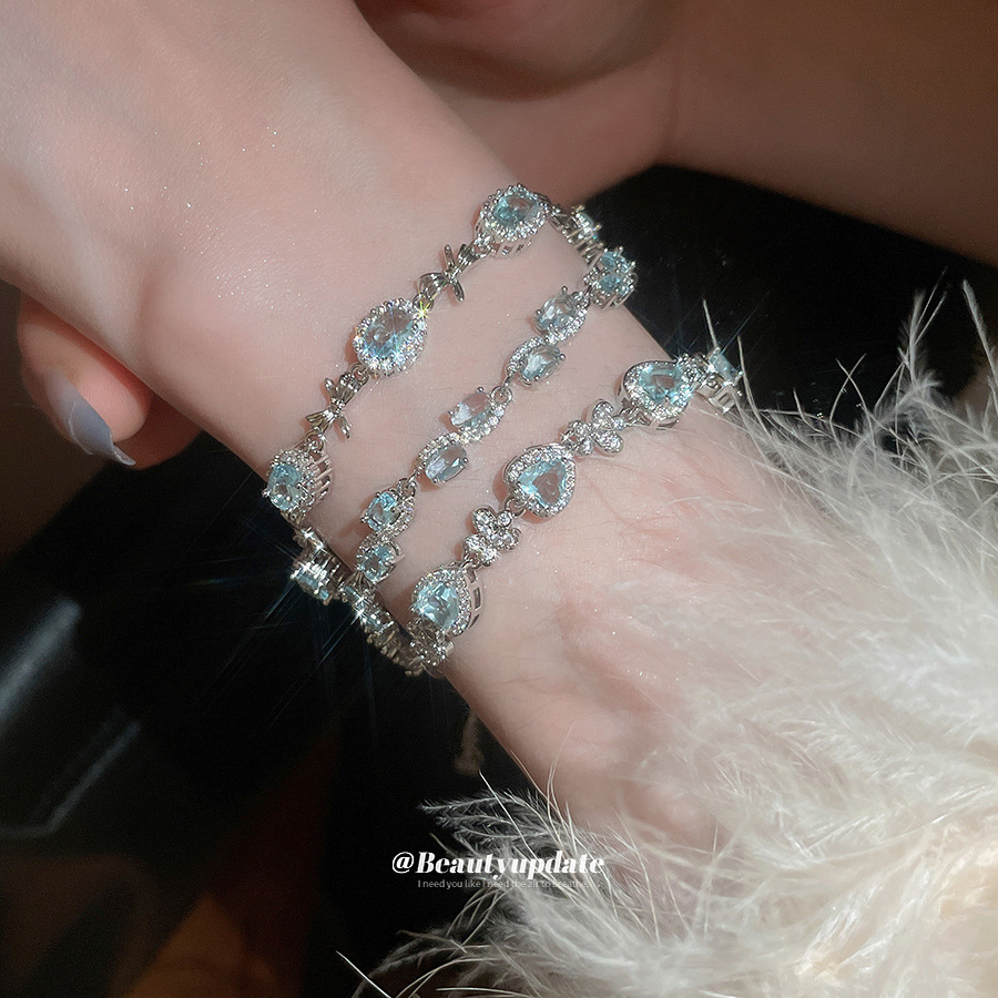 Pulsera de lazo ovalado de circón azul marino, exquisita pulsera ligera y de lujo de alta gama, pulsera de diseño de nicho