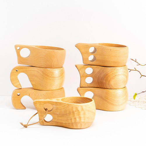 Japanese-style wooden cross-border creative oak and beech camping cup solid wood milk cup household whole wood handy cup water cup