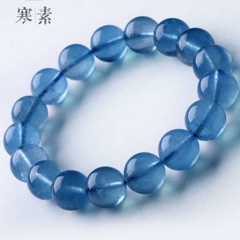 天然海藍宝水晶ブレスレット高氷高藍深藍単輪手串女ブラジル藍水晶卸売り|undefined