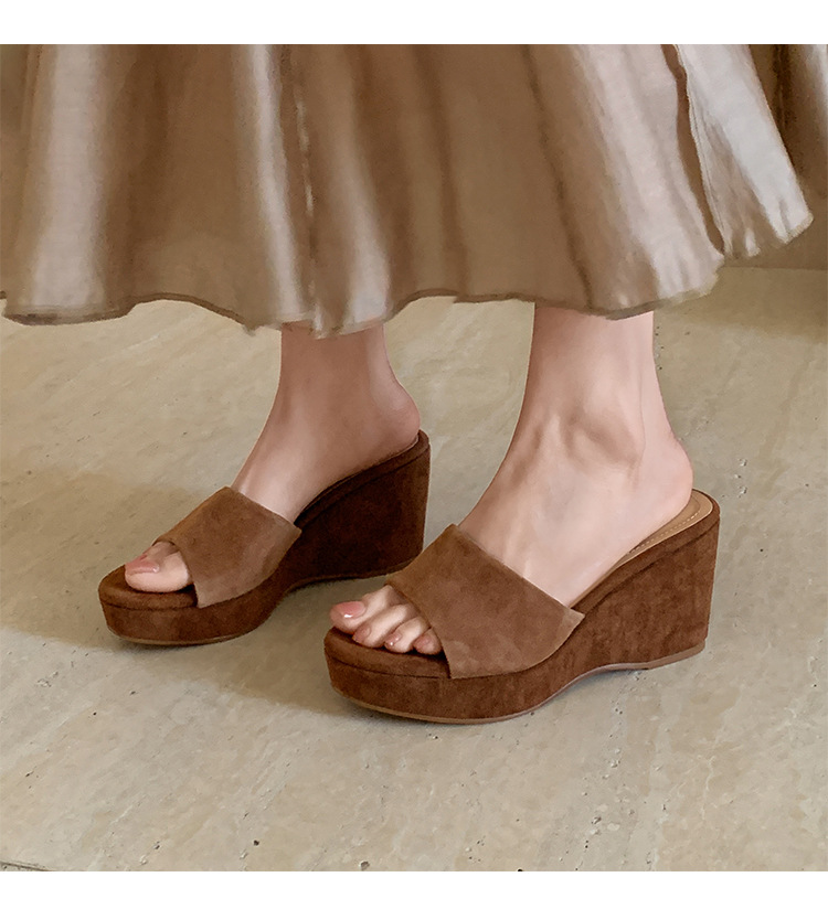 Sandal cao gót nữ hở mũi quai ngang đế xuồng platform — màu nâu, màu đen, màu mơ chi tiết 18