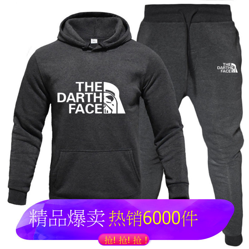 Autumn and winter men's pullover fleece-lined hoodie sweater suit printing leisure sports suit manufacturers wholesale