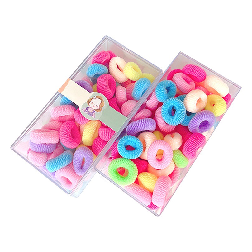 Banda de pelo de toalla suave de algodón color del arco iris 60 piezas en caja cuerda de lazo de pelo de bebé banda de goma para niños no daña el cabello accesorios para el cabello de los niños