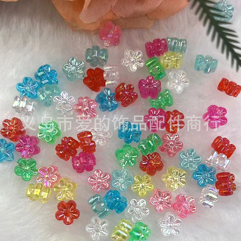 6mm彩色DIY手工材料镀AB彩七彩塑料花小梅花透明亚克力花厂家批发